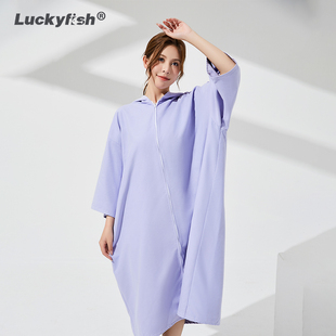 Luckyfish沖浪潛水游泳速干斗篷吸水強不掉毛浴袍海邊度假沙灘巾