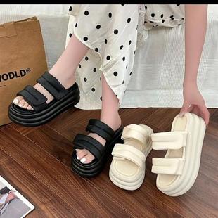 松糕一字拖休閑百搭增高厚底涼鞋 外穿2025夏季 女高顏值 女新款 拖鞋