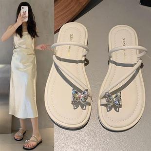 絕美水鉆配裙子羅馬沙灘鞋 女夏外穿2025年新款 平底套趾涼拖鞋 法式