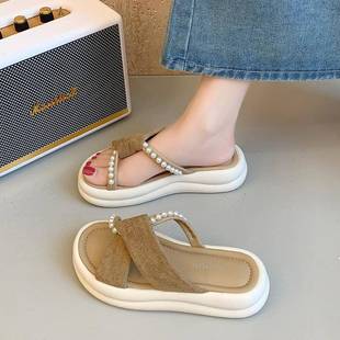 時尚 仙女風配裙子厚底沙灘涼鞋 休閑一字拖 女夏外穿2025新款 涼拖鞋