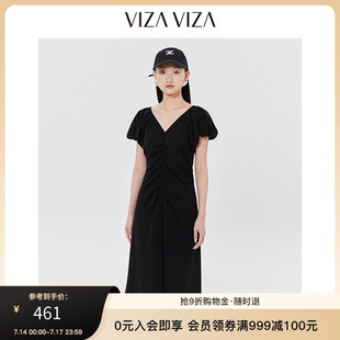 氣質(zhì)V領(lǐng)短袖 新款 高腰連衣裙 2025夏季 VIZA