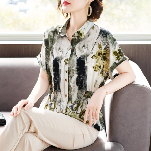 T恤小衫 短袖 2025新款 中老年女夏季 上衣服 媽媽夏裝 印花雪紡衫 時(shí)尚