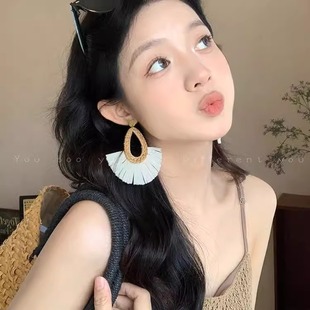 度假風 夸張沙灘海邊耳飾 藤編裙擺耳環(huán)女復古民族風耳釘2025新款
