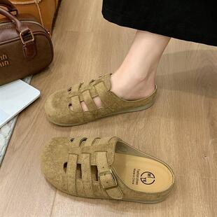 百搭一腳蹬軟底半拖單鞋 小眾復(fù)古厚底勃肯涼拖鞋 女夏外穿2025新款