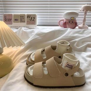 兩穿一字拖 沙灘鞋 厚底增高4CM小個子勃肯涼拖鞋 女夏外穿2025新款