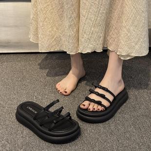 蝴蝶結(jié)沙灘蝴蝶結(jié)涼鞋 2025新款 絕美仙女風(fēng)一字法式 厚底拖鞋 女 夏季