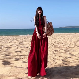 a字大擺顯瘦長裙 韓版 高個子加長款 及踝文藝背心連衣裙2025夏新款