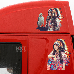 大貨車裝 動漫美女貼紙古風(fēng)貼畫 飾用品印第安人車貼車頂導(dǎo)流罩個性