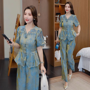 2025夏季 女2025新款 時髦洋氣質設計感高端媽媽減齡兩件套 套裝 時尚