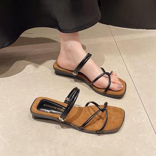 一字帶拖鞋 絕美粗跟交叉細帶兩穿涼鞋 外穿氣質法式 夏季 女2025新款