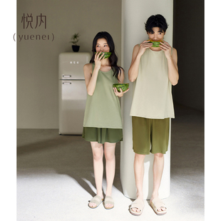 男薄款 悅內情侶睡衣女夏季 純棉家居服夏款 背心短褲 休閑可外穿 無袖