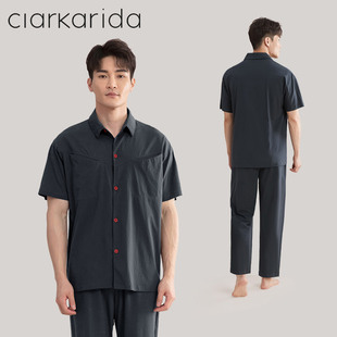 家居服套裝 clarkarida卡恩睡衣純棉男女士夏季 長褲 短袖 可外穿 薄款