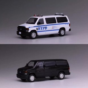 596福特E350紐約警察NYPD涂裝 64展示場景擺件 純黑合金汽車模型1