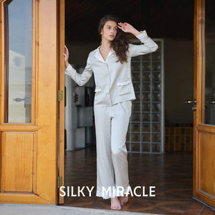 家居服 桑蠶絲新款 SILKY MIRACLE真絲睡衣Purity刺繡蕾絲花邊套裝