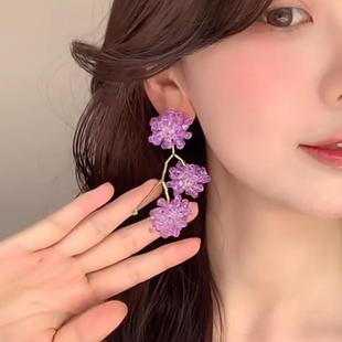 2025小紅書博主法式 浪漫紫水晶花朵串珠耳環(huán)女小眾設(shè)計氣質(zhì)度假風(fēng)