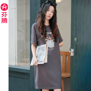 休閑寬松夏天女款 睡衣裙薄款 連衣裙家居服 短袖 芬騰睡裙女純棉夏季