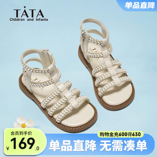 高幫編織黑色拉鏈軟底透氣女孩鞋 夏季 子 女童羅馬涼鞋 TATA他她童鞋
