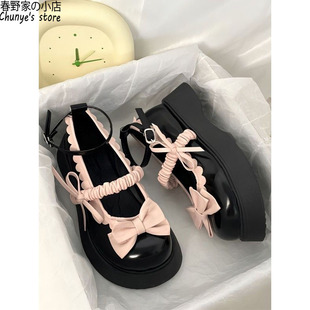 子正品 厚底jk制服單鞋 女2025年夏秋甜美蝴蝶結瑪麗珍鞋 原創小皮鞋