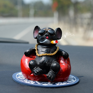 創意招財汽車樹脂擺件狗車內載個性 飾用品網紅惡霸犬保平安男女 裝