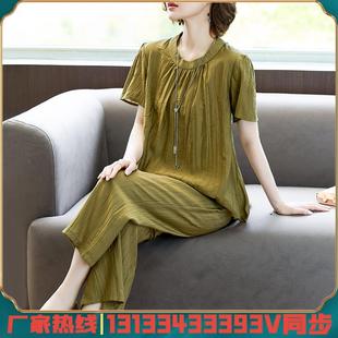 媽媽夏裝 真絲上衣服洋氣小衫 短袖 40歲中老年女裝 氣質套裝 2025新款