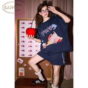 家居服套裝 轟轟小狗系列純棉短袖 果殼睡衣女夏款 Gukoo