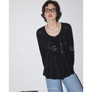 設(shè)計(jì)感氣質(zhì)小衫 垂感薄款 上衣 t恤女輕法式 晶咕JGGU輕盈旋律長袖