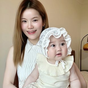 春夏季 嬰兒帽子女寶寶花邊公主帽女童蕾絲套頭帽嬰幼兒遮陽(yáng)帽 薄款