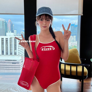 SVO韓國ins博主同款 吊帶連體泳衣女簡約保守顯瘦競速休閑游泳溫泉