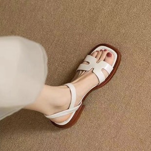 夏季 推薦 女2025新款 平底涼鞋 外穿女士配裙子氣質(zhì)百搭軟底 真皮時(shí)尚