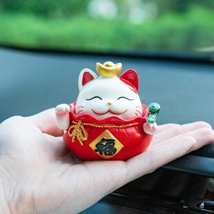 飾 創意桌面裝 新品 可愛招財貓車載車內飾品擺件汽車中控臺2023新款