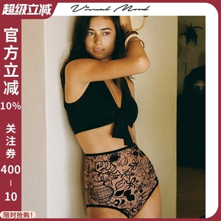 visual mood比基尼泳衣復(fù)古雙面印花高腰顯瘦海邊度假分體套裝