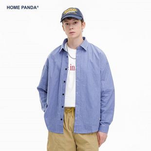 復古cleanfit休閑情侶長袖 美式 襯衣外套 男春季 HomePanda格子襯衫