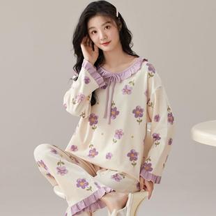 薄款 現貨春秋季 女士棉夏秋冬天家居服大碼 睡衣套裝 可外 公主風長袖