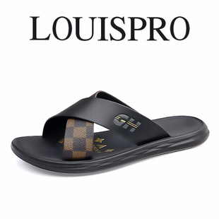 拖鞋 男士 輕奢品名沙灘鞋 軟底透氣交叉拖鞋 LOUISPRO新款 男涼鞋 夏季