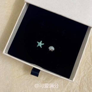 藍色海星貝殼耳釘女小眾設計感獨特耳環精致夏日海邊度假風耳飾