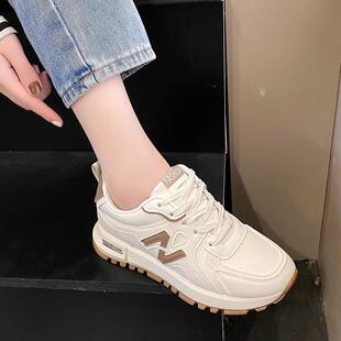百搭休閑女鞋 34小碼 輕便防滑軟底跑步鞋 女2025春秋新款 真皮運動鞋