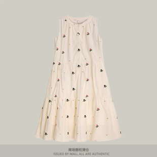 專柜背心連衣裙女夏季 a字裙寬松公主風度假長裙 2025刺繡圓領(lǐng)無袖