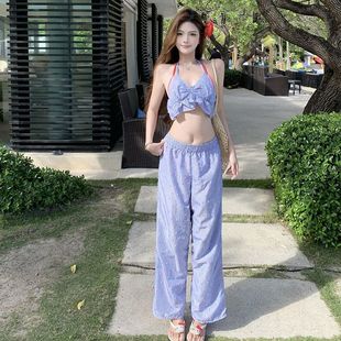 日系純欲慵懶風(fēng)海島度假穿搭長(zhǎng)褲 海邊沙灘旅游四件套比基尼 闊腿褲
