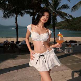 純欲風泳衣女波點裙式 分體比基尼三件套沙灘溫泉度假辣妹性感新款