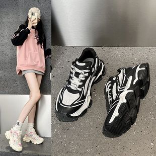 厚底運(yùn)動鞋 防滑透氣潮學(xué)生鞋 老爹秋季 新款 女2024休閑百搭輕便韓版