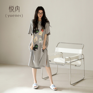 卡通貓咪休閑可外穿 夏天純棉家居服寬松大碼 悅內睡裙女款 睡衣夏季