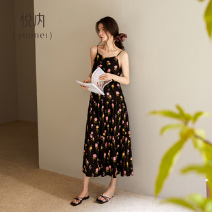 吊帶背心純棉家居服連衣裙長款 悅內(nèi)帶胸墊睡裙女睡衣夏季 夏天夏款