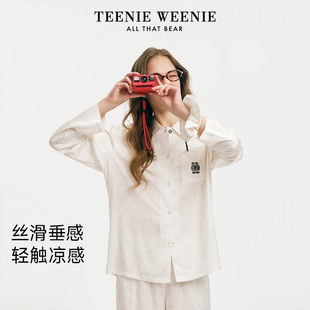 涼感家居服套裝 夏季 2025新款 TeenieWeenie小熊水光綢絲滑睡衣女款