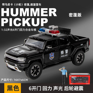 燈光音效兒童玩具公安警車 32新能源悍馬皮卡 潮玩合金汽車模型