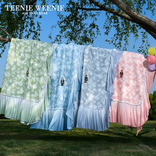 TeenieWeenie小熊花邊床裙款 涼感冰絲席涼席三件套可水洗折疊席子