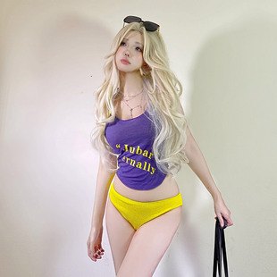 歐美度假泳裝 性感純欲 拼色比基尼高腰遮肚分體泳衣女溫泉2025新款