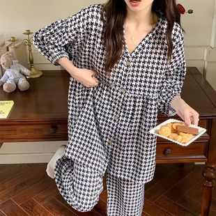 長袖 女套裝 卡通可愛外出開衫 夏天寬松家居服大碼 新款 睡衣女春秋季
