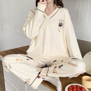 春秋季 睡衣套裝 女夏冬天家居服大碼 棉可外穿薄款 學生 新品 韓版 長袖