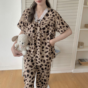 短袖 棉綢睡衣女薄款 大碼 網紅款 防凸點家 新品 綿綢套裝 2025春夏新款