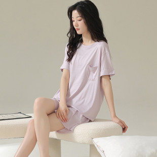 冰絲涼感睡衣女休閑套裝 新品 女士家居服2025新款 薄款 可 莫代爾夏季